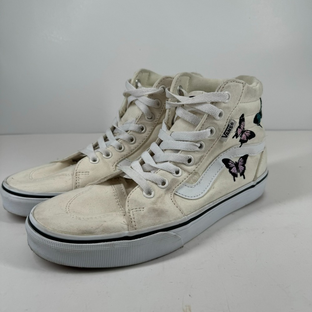 Vans Filmore Hi Women's 8 Cream Off-White Embroidered Butterfly High-Top Sneaker